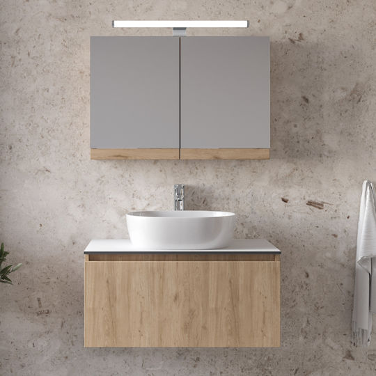 Furnibath Sevilla 80 Πάγκος με Νιπτήρα Μ79xΒ45xΥ35cm Καρυδί