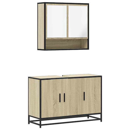 vidaXL Waschtisch mit Waschbecken & Spiegel L90xB60xH33cm Sonoma Oak vidaXL Waschtisch mit Waschbecken & Spiegel L90xB60xH33cm Sonoma Oak
