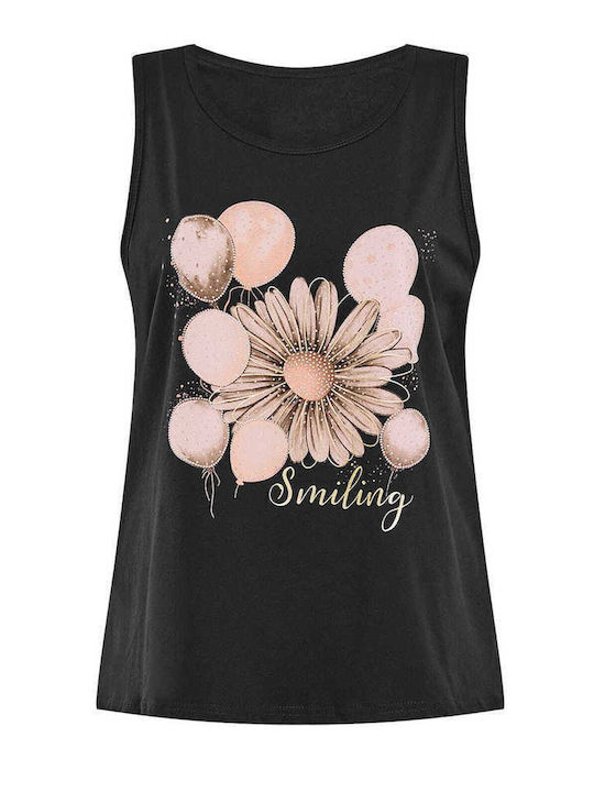 Celestino Sleeveless Printed Top Loose Fit Black