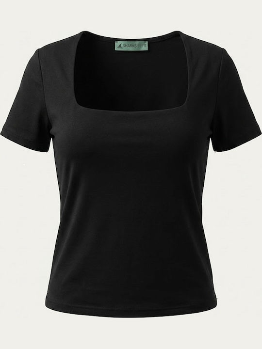 Γυναικείο Crop Top Δερμάτινο Κοντομάνικο Μαύρο