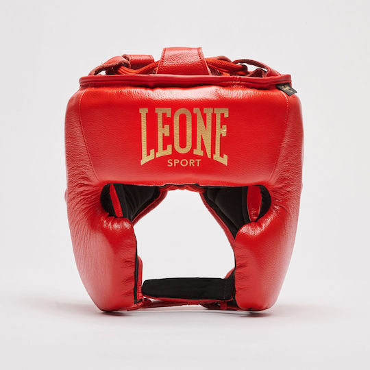 Leone Boxing Helmet Adult Full Face Leather Red