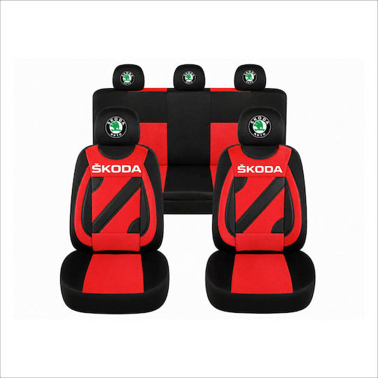 Set Universal Huse Scaune Auto Negre Roșii Personalizate Skoda