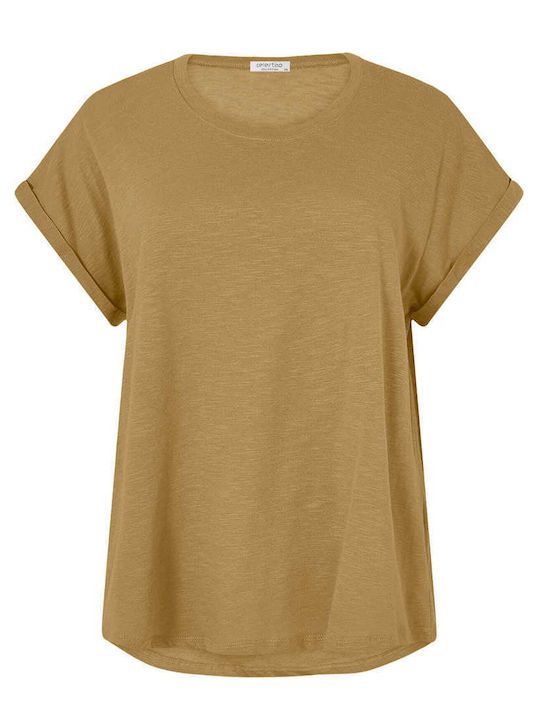 Celestino Women's Blouse Turned Sleeve Loose Fit Camel