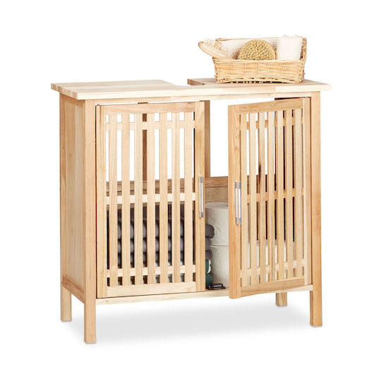 Relaxdays Πάγκος χωρίς Νιπτήρα με Φως Μ61.5xΒ66xΥ29cm Walnut Wood, Natural