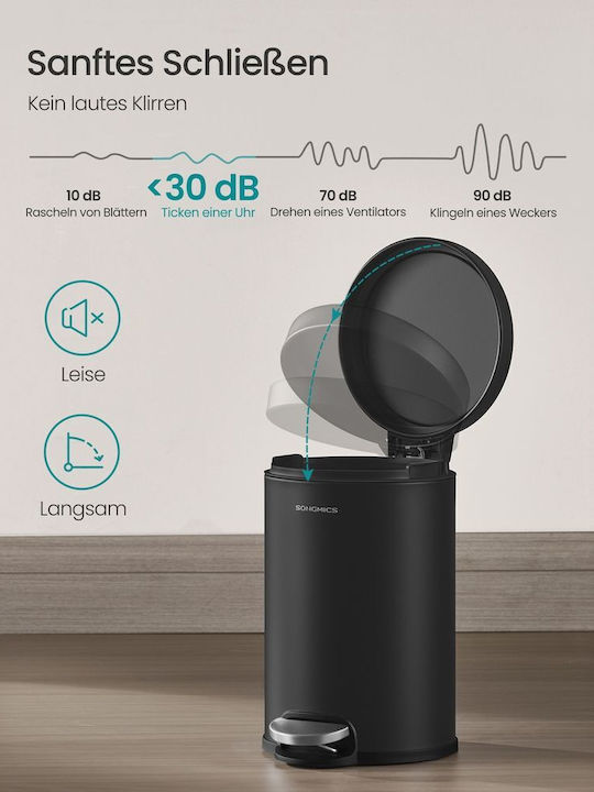 Songmics Inox Bathroom Bin 3l Black