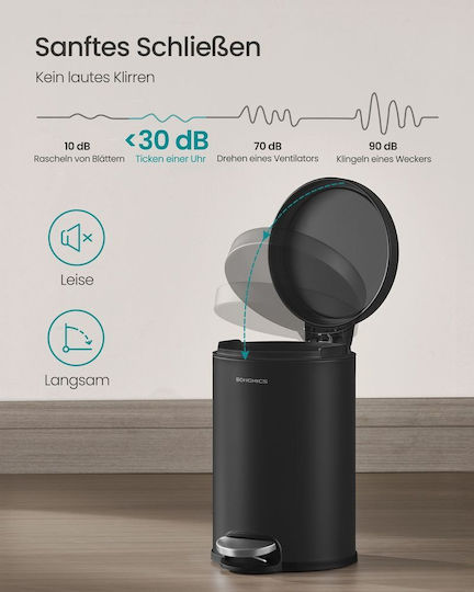 Songmics Inox Καλαθάκι Μπάνιου 3lt Μαύρο
