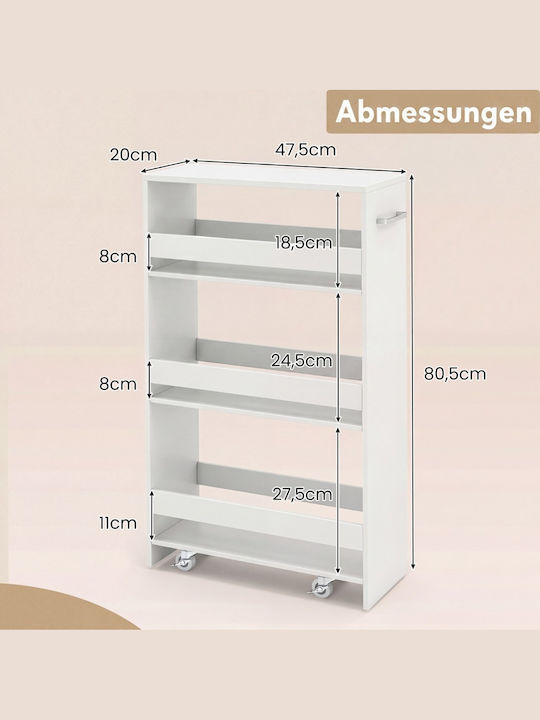 Costway Wooden Kitchen Trolley 4 Tiers White 47.5x20x80.5cm