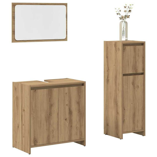 vidaXL Blat cu Lavoar, Oglindă & Coloană Artisan Oak vidaXL Blat cu Lavoar, Oglindă & Coloană Artisan Oak