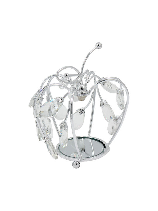 Decorative Metallic Apple 17x12x17 cm Silver Crystals Mirror Keskor 43318-3