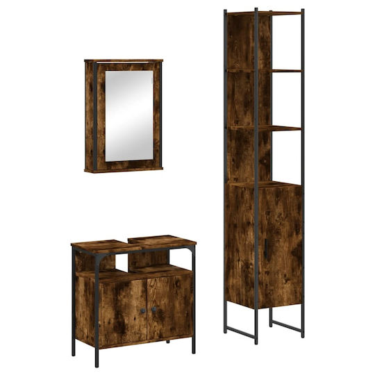 vidaXL Countertop with Sink, Mirror & Column L42xW12xH60cm Smoky Oak