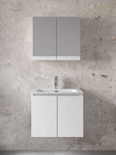 Mobilier Royal Madrid 60 Alb Lacuit 61x46x50cm Bază Lavoar Dulap cu Oglindă