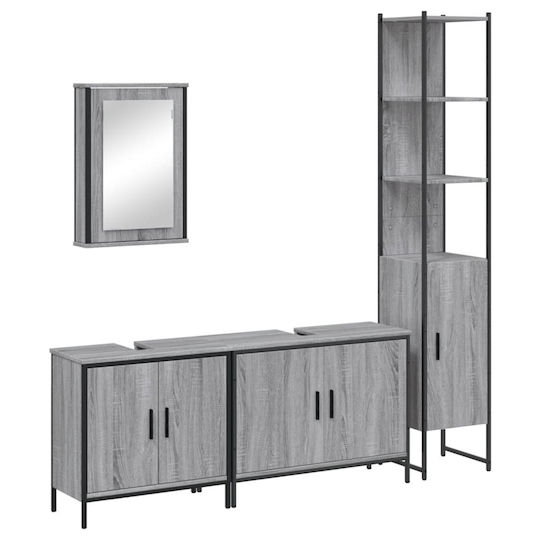 vidaXL Countertop with Sink, Mirror & Column L42xW12xH60cm Gray