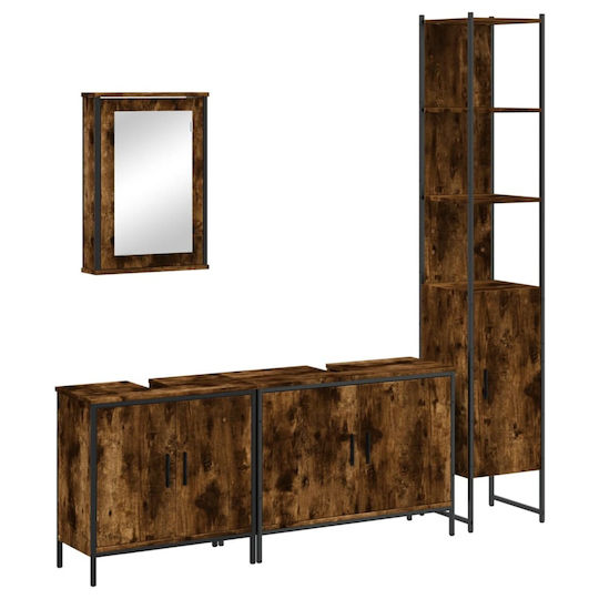vidaXL Countertop with Sink, Mirror & Column L42xW12xH60cm Smoky Oak
