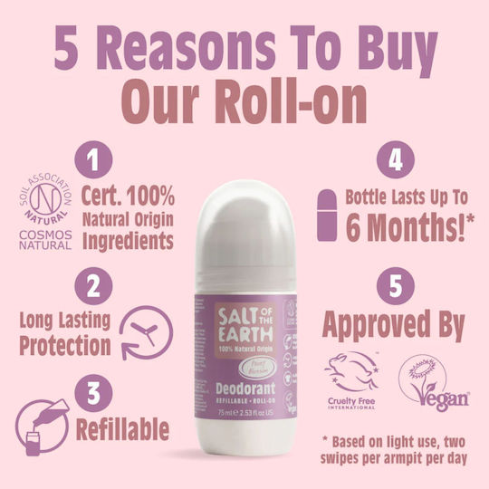 Salt of the Earth Peony Blossom Αποσμητικό σε Roll-On Χωρίς Αλουμίνιο 75ml