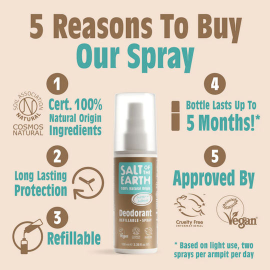 Salt of the Earth Natural Vegan Ginger & Jasmine Αποσμητικό σε Roll-On 100ml