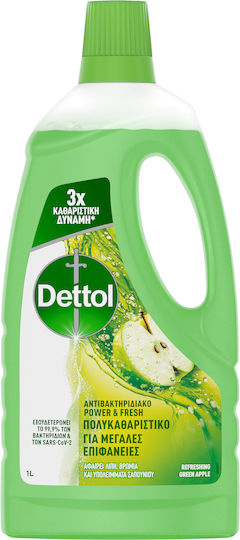 Dettol Power & Fresh Καθαριστικό Υγρό Πατώματος με Απολυμαντική Δράση Πράσινο Μήλο 1lt