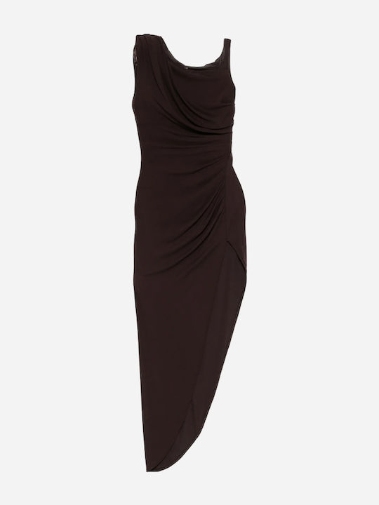 Evening Dress with Tulle & Slit Gold