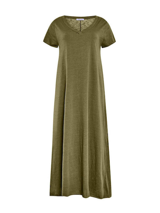 Celestino Women's Maxi Dress Cotton Loose Fit Khaki