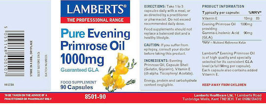 Lamberts Pure Evening Primrose Oil 1000mg Supplement for Menopause 90 Capsules
