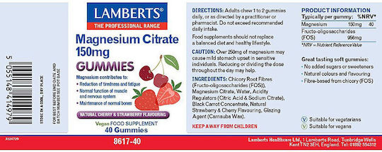 Lamberts Magneziu Citrat 150mg 40 Gummies Căpșuni Cireșe