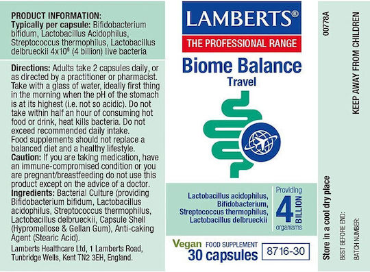 Lamberts Biome Balance Travel Probiotice 30 capace