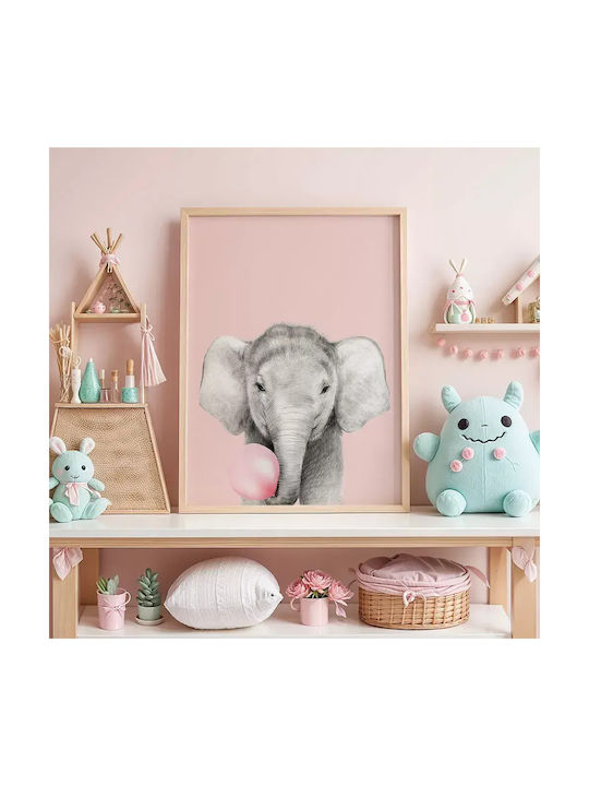 Kinder Wandkunst Elefantenbaby Mit Rosa Blase aus Holz 40x50cm