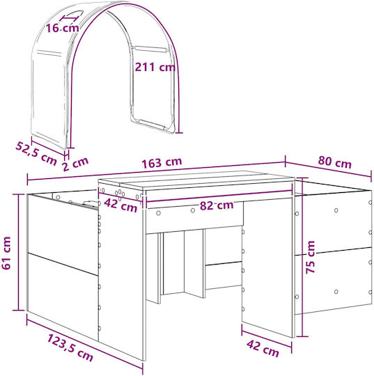 Kids Bed Loft Single with Desk Pink