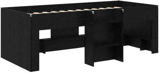Pat Pentru Copii Single Loft Bed Cu Spațiu De Stocare Negru