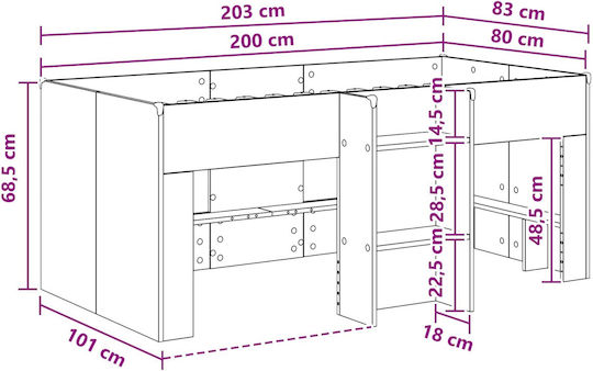 Pat Pentru Copii Single Loft Bed Cu Spațiu De Stocare Negru