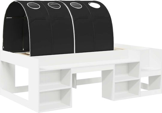 Pat Pentru Copii Tip Loft Bed Single Cu Spațiu De Stocare Alb
