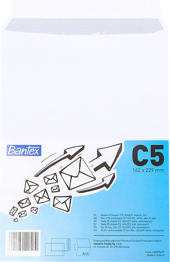 C5 White Envelope Hk 162x229mm Bantex 25 Pcs