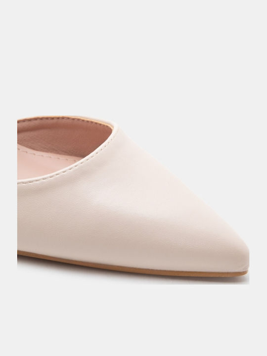 Pointed Toe Heels with Strap & Medium Beige Heel