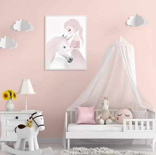 Kids Wall Art Unicorn Framed With Black Wooden Frame 40x50cm