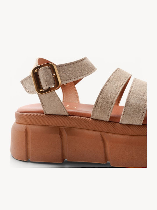 Бежови Кожени Multi Strap Chunky Flatforms