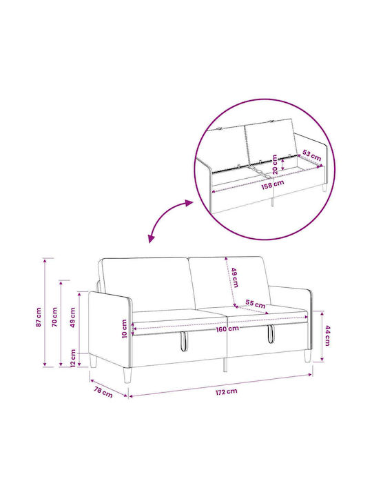 Dreisitzer Sofa mit Stauraum Lila 172x78x87cm