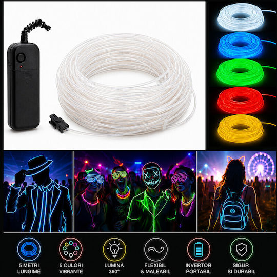 5 Meter El Wire Kit Portable Battery Inverter Party Gaming Car Tuning