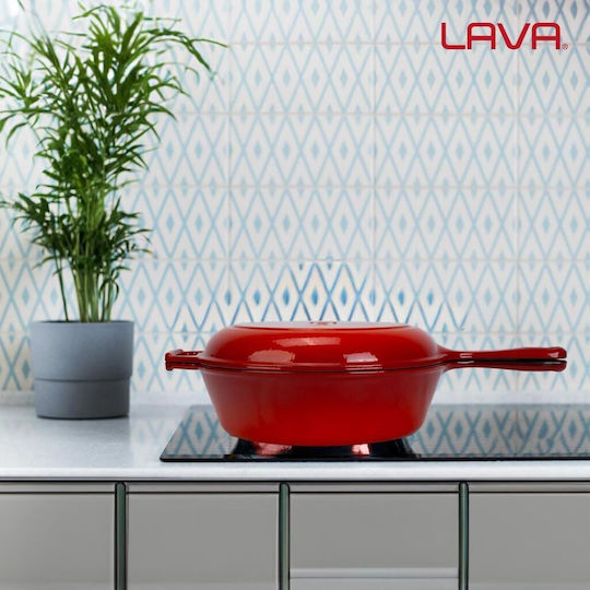 Lava Διπλό Τηγάνι από Μαντέμι με Καπάκι με Εμαγιέ Επίστρωση 26cm