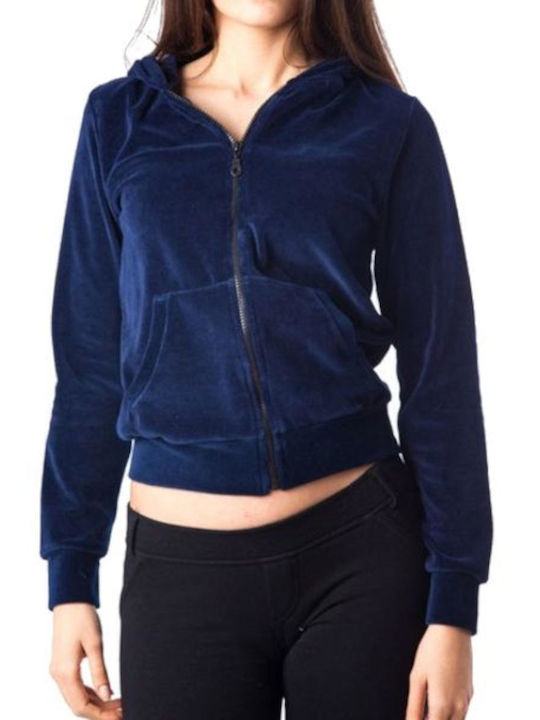 Women's Sweatshirt Jacket Velvet Hooded Navy Blue