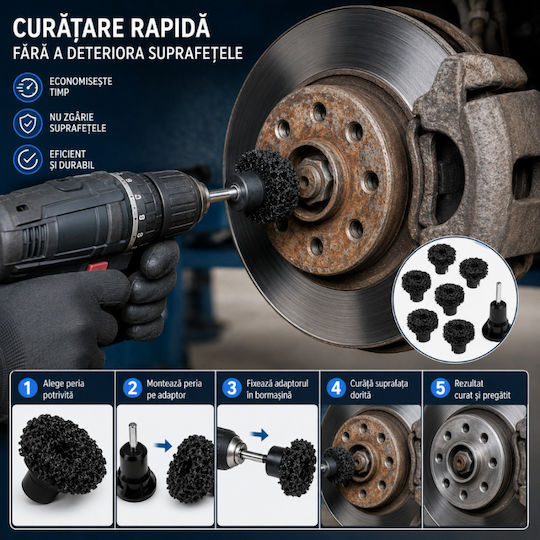 Set 6 Perii Abrasive Curățare Butuc Roată Zola Îndepărtare Depozit Rugina Știfturi Auto