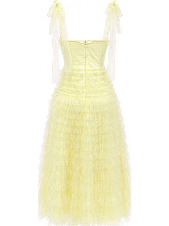 Sommer Maxi Damenkleid für Hochzeit - Taufe Satin mit Tüll Gelb