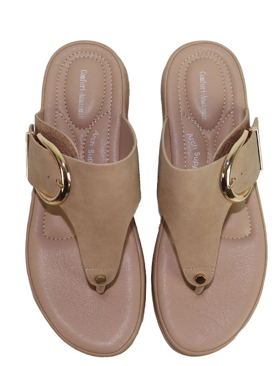 Γυναικεία Ανατομικά Σανδάλια Flatforms Μπεζ