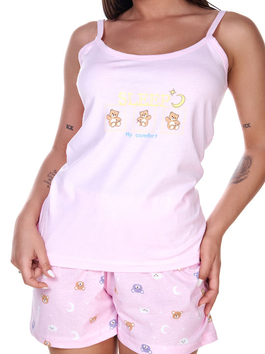 Comfort Summer Women's Pyjama Set Pink Teddy Bears