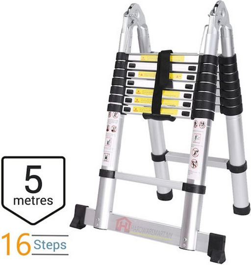 Factory Telescopic Aluminum Ladder Single 16 Steps Maximum Height 5m