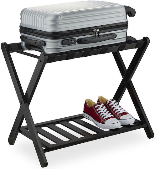 Relaxdays Rack Pentru Bagaje De Hotel Din Lemn Pliabil Negru Cu Dimensiuni 56x41.5xÎnălțime 68.5cm Pliabil