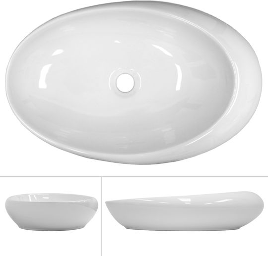 ECD Germany Aufgesetztes Waschbecken Keramik 58.5x37.5x14.5cm Weiß