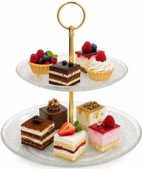 Glass Tiered Appetizer Stand 2 Tiers Gold W19xL10xH19cm