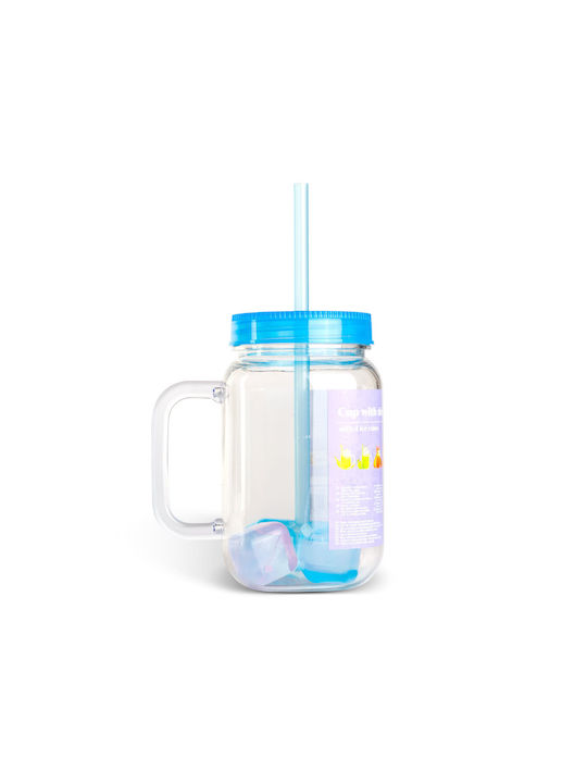Pahar Pentru Apă Din Plastic Albastru Cu Pai 550ml