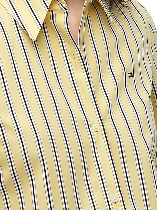 Long Sleeve Women's Cotton Shirt Yellow and Black Striped