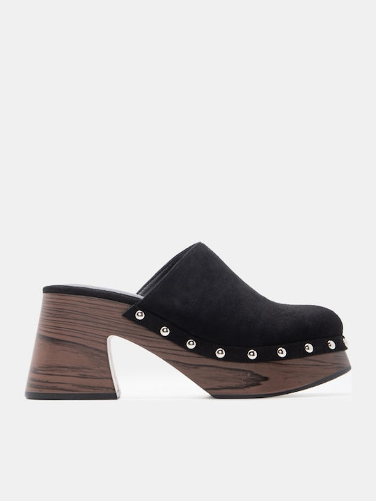 Suede Mules With High Heel In Black Colour
