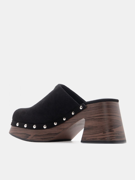 Suede Mules With High Heel In Black Colour